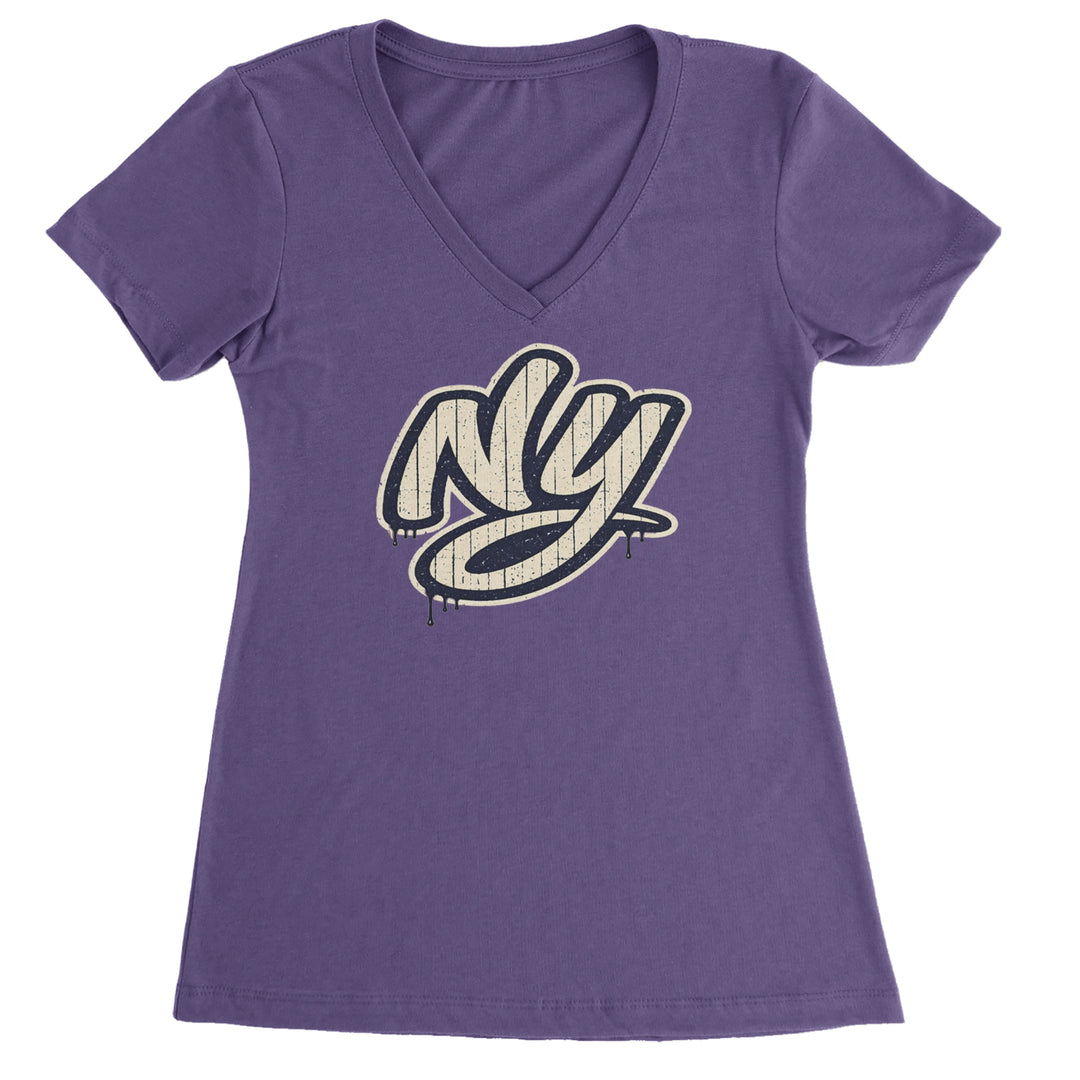 NYC New York City Grunge Street Ladies V-Neck T-shirt Purple