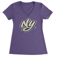 NYC New York City Grunge Street Ladies V-Neck T-shirt Purple