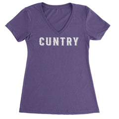 Cuntry Been Country Cowboy Ladies V-Neck T-shirt Purple