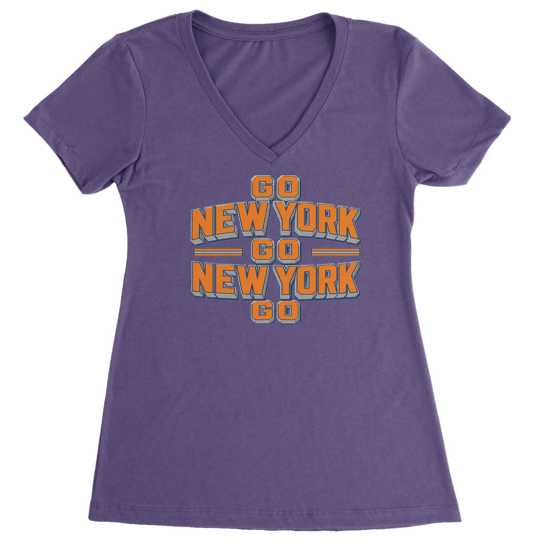 Go New York Go Basketball Ladies V-Neck T-shirt Purple