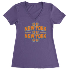 Go New York Go Basketball Ladies V-Neck T-shirt Purple