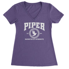 Piper Daughter of Aphrodite Rebel Heart Ladies V-Neck T-shirt Purple