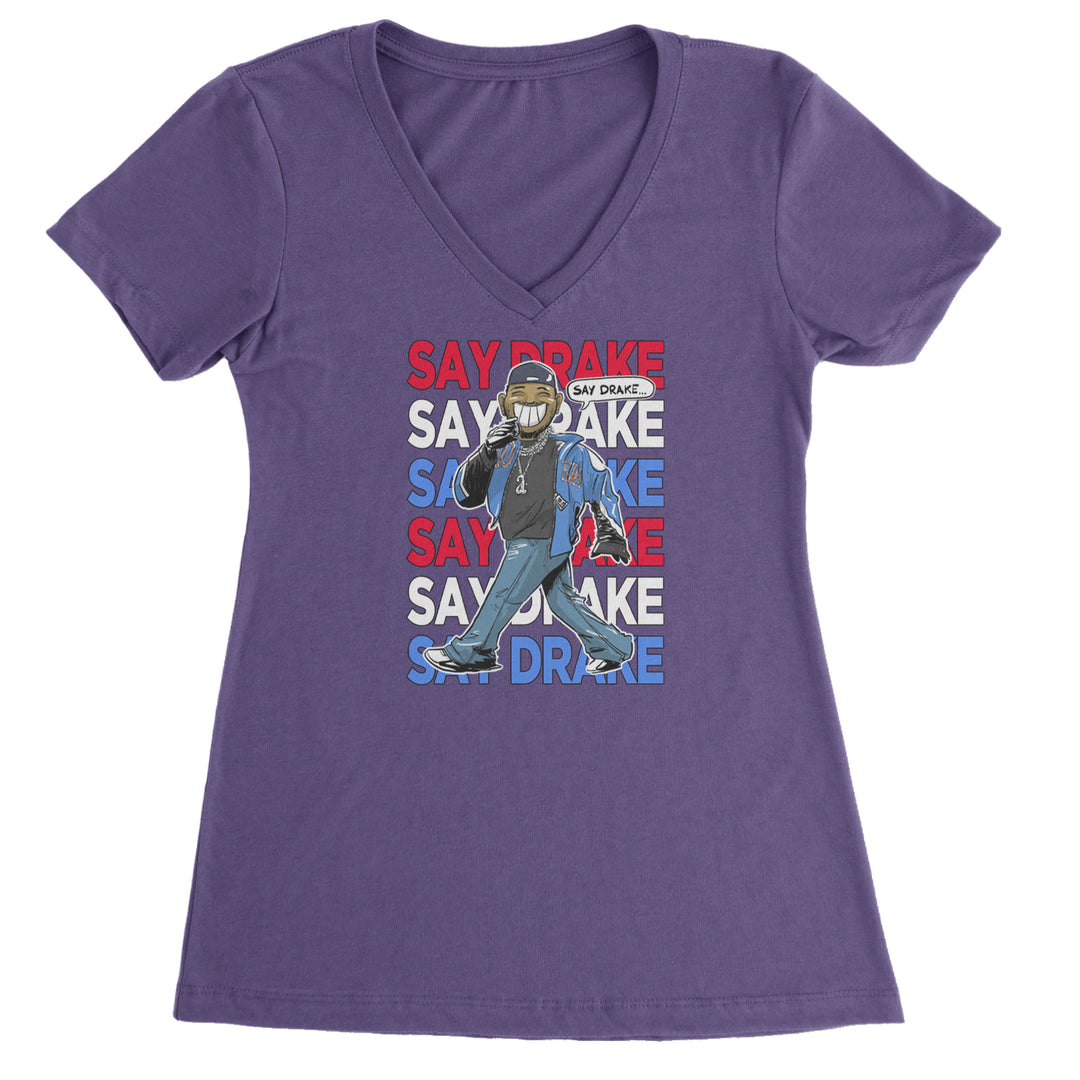 Say Drake Smiling Meme Mustard Ladies V-Neck T-shirt Purple