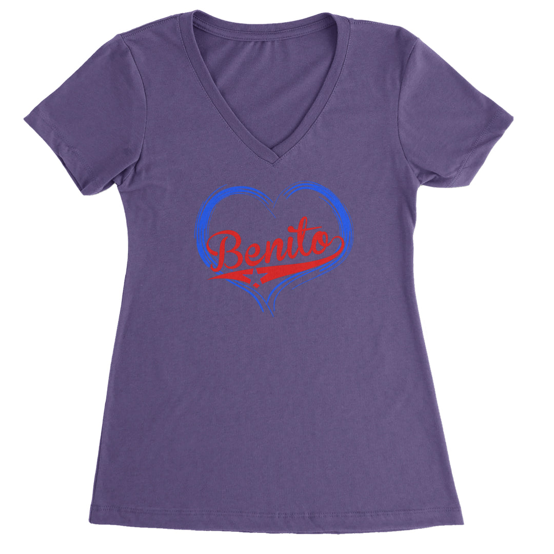 Benito Heart Puerto Rico Ladies V-Neck T-shirt Purple