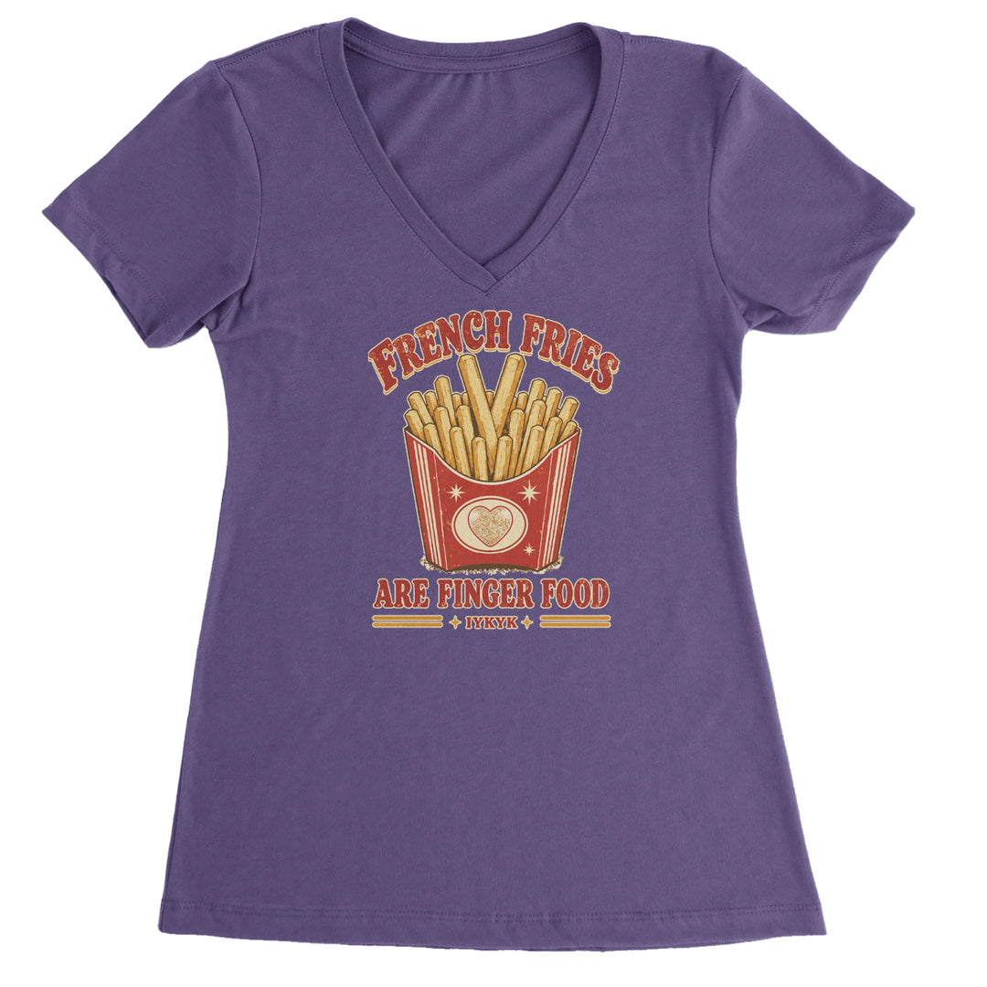 French Fries Are Finger Food IYKYK Ladies V-Neck T-shirt Purple