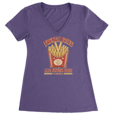 French Fries Are Finger Food IYKYK Ladies V-Neck T-shirt Purple