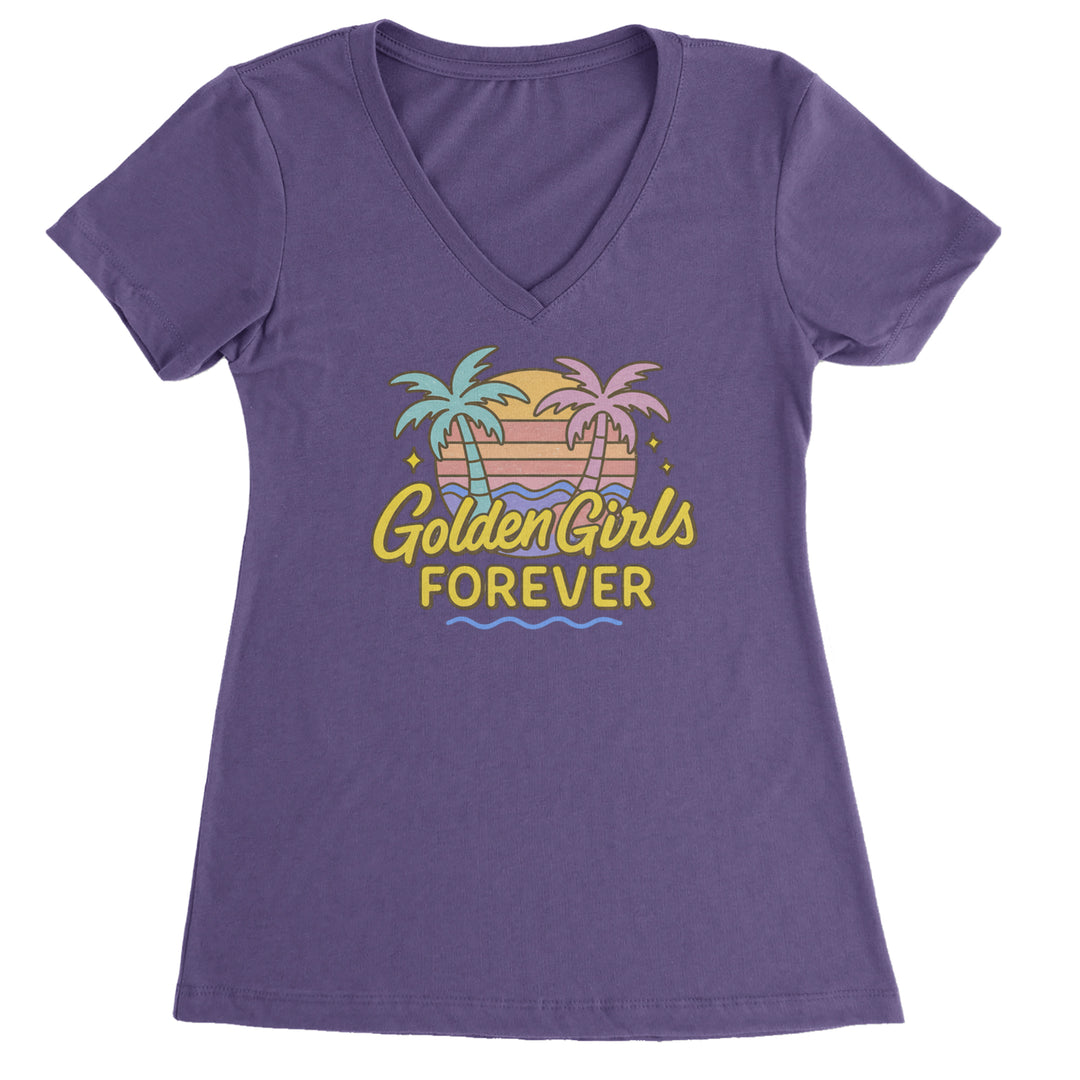 Golden Girls Forever Retro Sunset Ladies V-Neck T-shirt Purple
