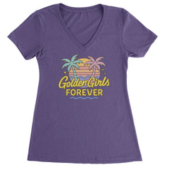 Golden Girls Forever Retro Sunset Ladies V-Neck T-shirt Purple