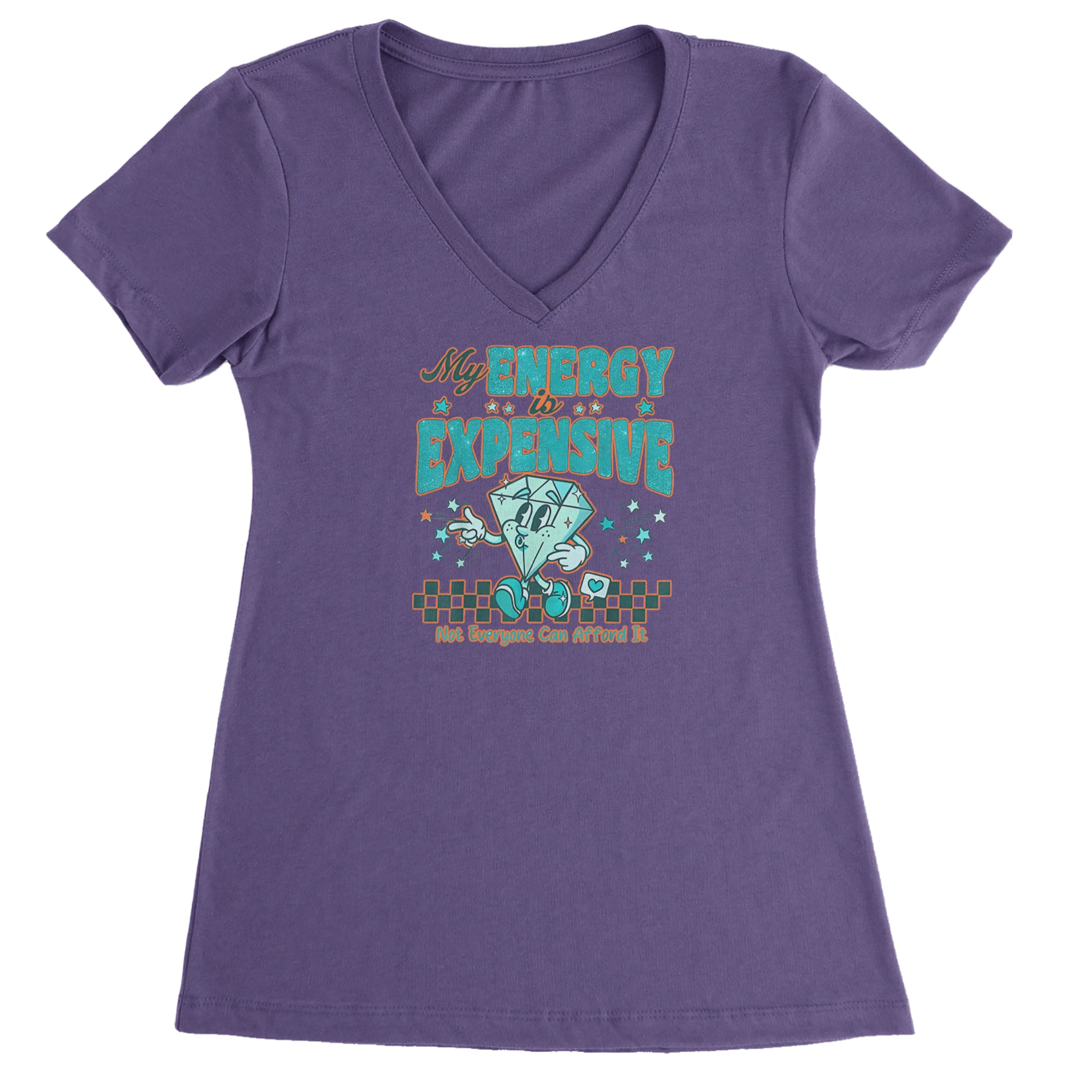 Diamond My Energy Is Expensive Ladies V-Neck T-shirt Purple