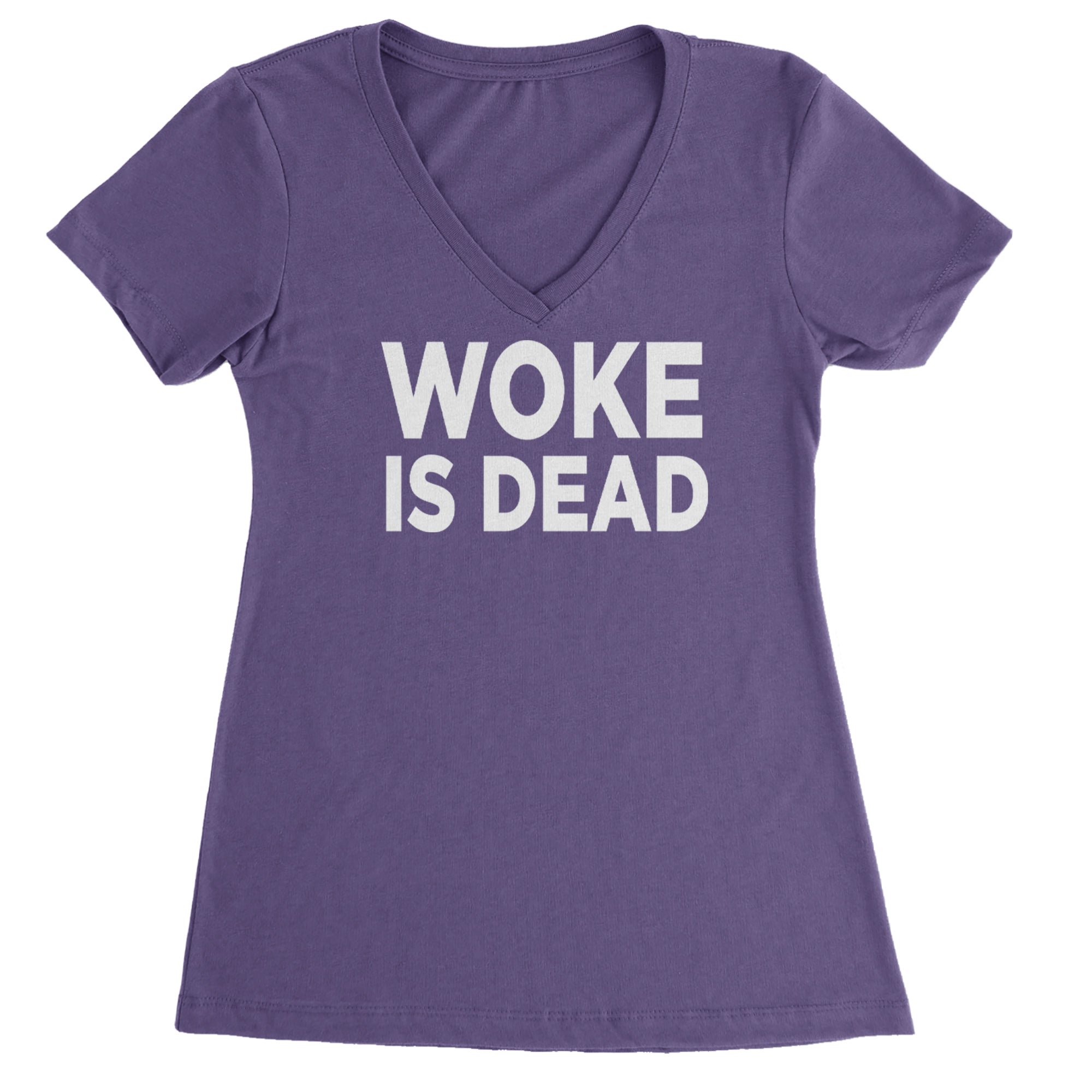 Woke Is Dead Satire Ladies V-Neck T-shirt Purple