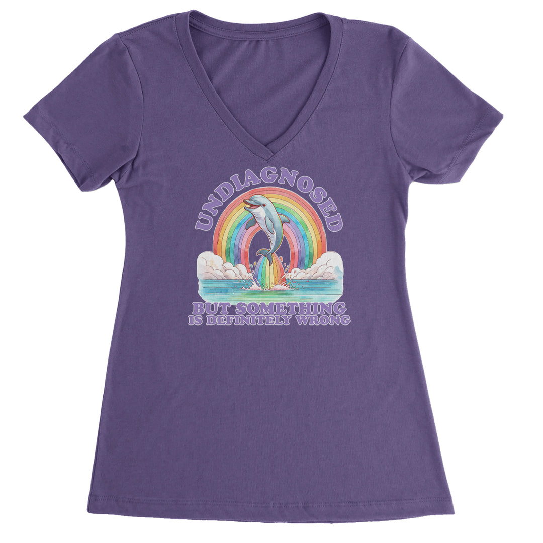 Undiagnosed But Something Is Definitely Wrong Ladies V-Neck T-shirt Purple