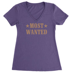 Most Wanted Cowboy Ladies V-Neck T-shirt Purple