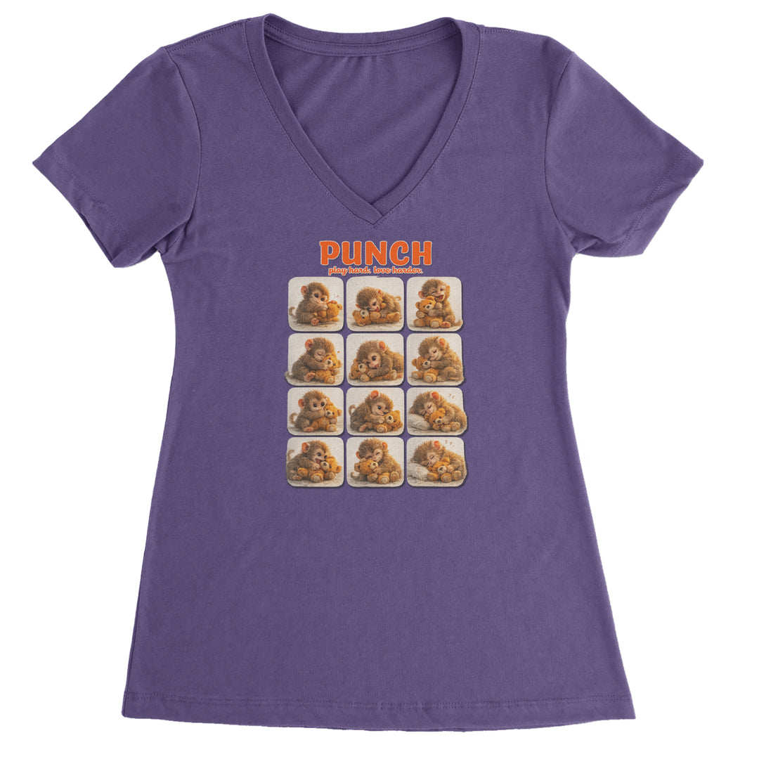 Punch Play Hard Love Harder Ladies V-Neck T-shirt Purple