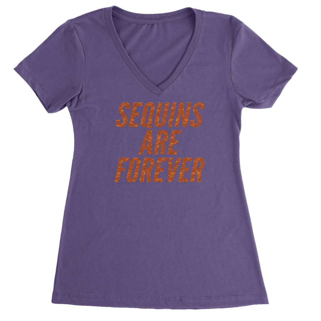 Sequins Are Forever Retro Glam Ladies V-Neck T-shirt Purple