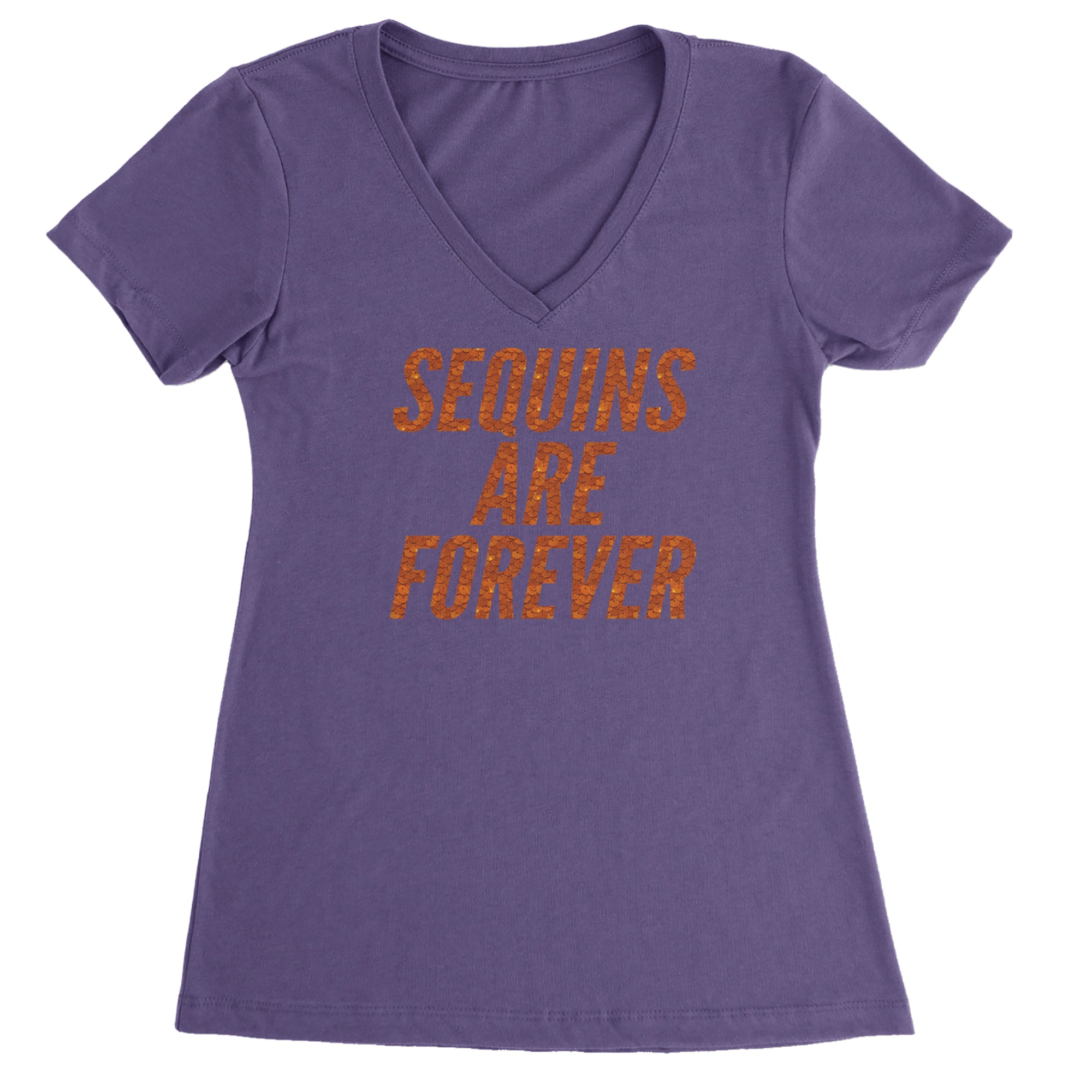 Sequins Are Forever Retro Glam Ladies V-Neck T-shirt Purple