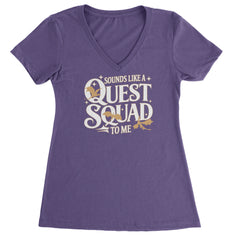 Sounds Like A Quest Squad To Me Empyrean graphic on Women's Lightweight V-Neck T-Shirt in Purple