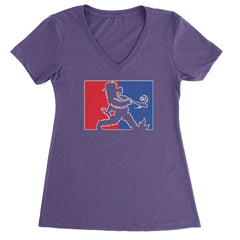 Batter Up Philly Baseball Phan Ladies V-Neck T-shirt Purple