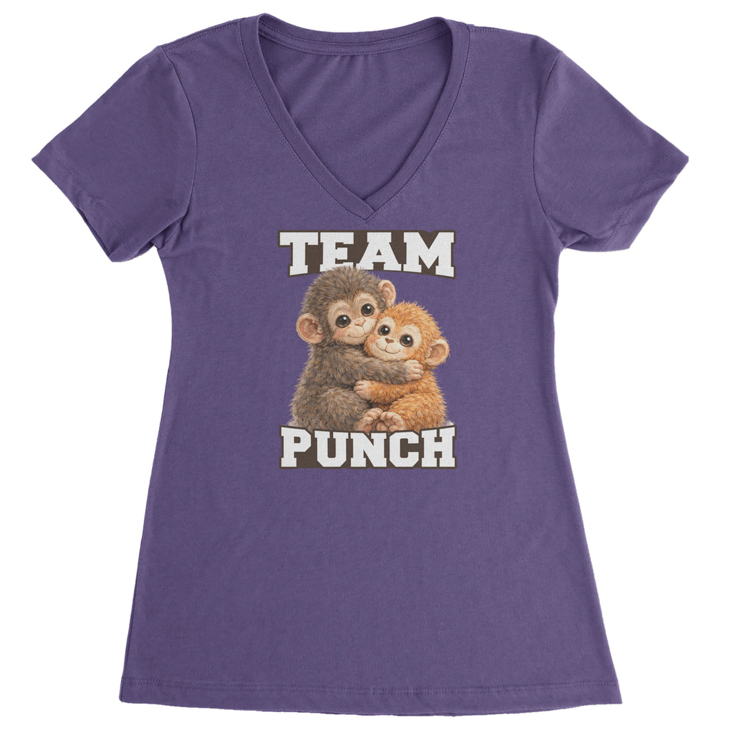 Team Punch Panchi-kun Monkey Ladies V-Neck T-shirt Purple