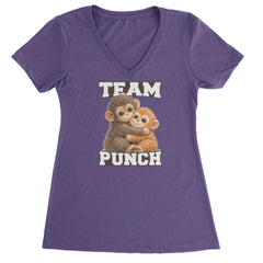 Team Punch Panchi-kun Monkey Ladies V-Neck T-shirt Purple