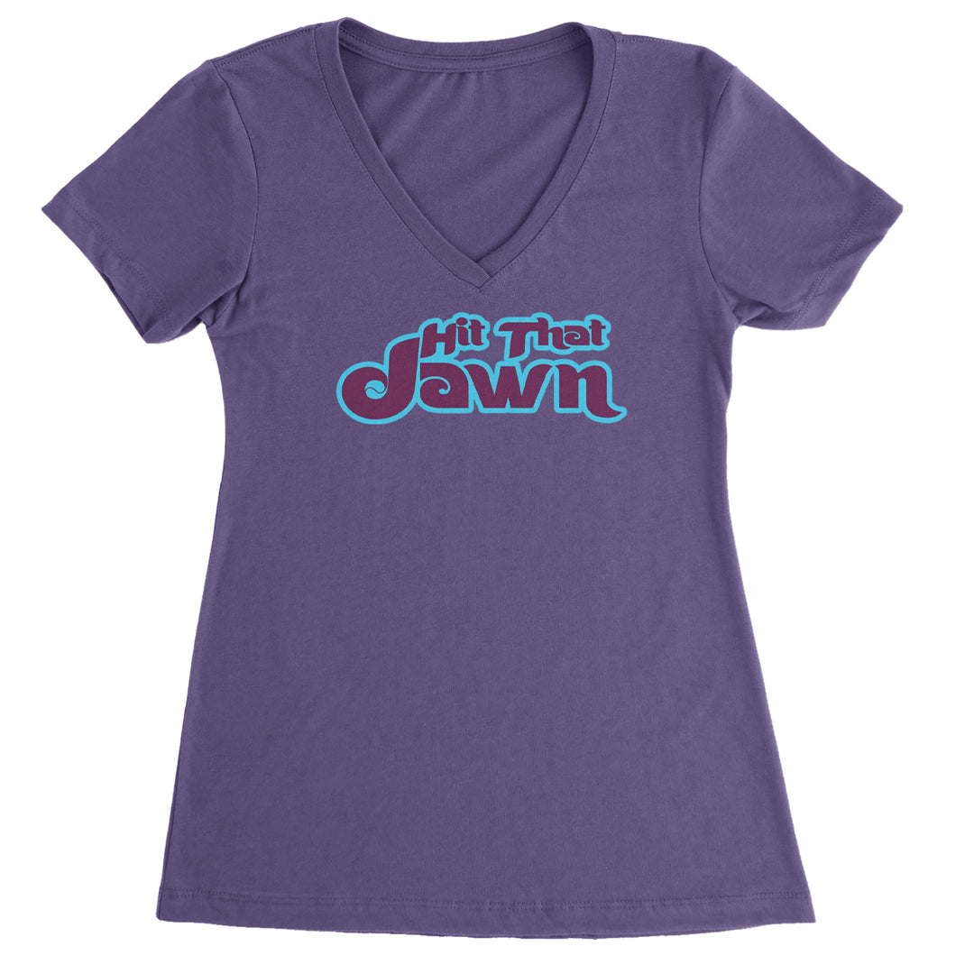 Hit That Jawn Philly Baseball graphic on Women's Lightweight V-Neck T-Shirt in Purple