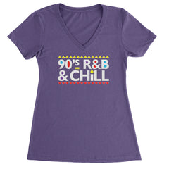 90s R&B and Chill Retro Throwback Ladies V-Neck T-shirt Purple