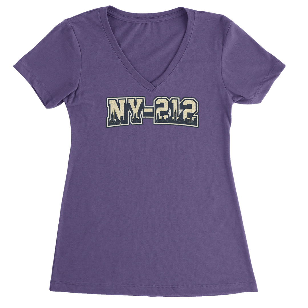 New York City 212 Area Code Skyline  Ladies V-Neck T-shirt Purple