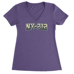 New York City 212 Area Code Skyline  Ladies V-Neck T-shirt Purple