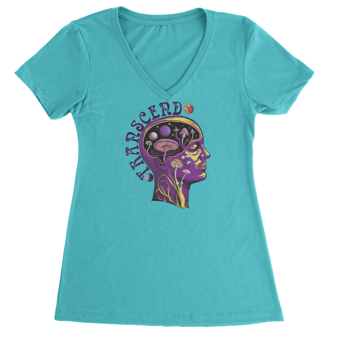 Psychedelic Cosmic Mushroom Head Ladies V-Neck T-shirt Surf