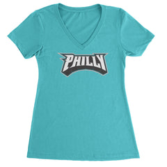 Philly Bold Block Throwback Ladies V-Neck T-shirt Surf