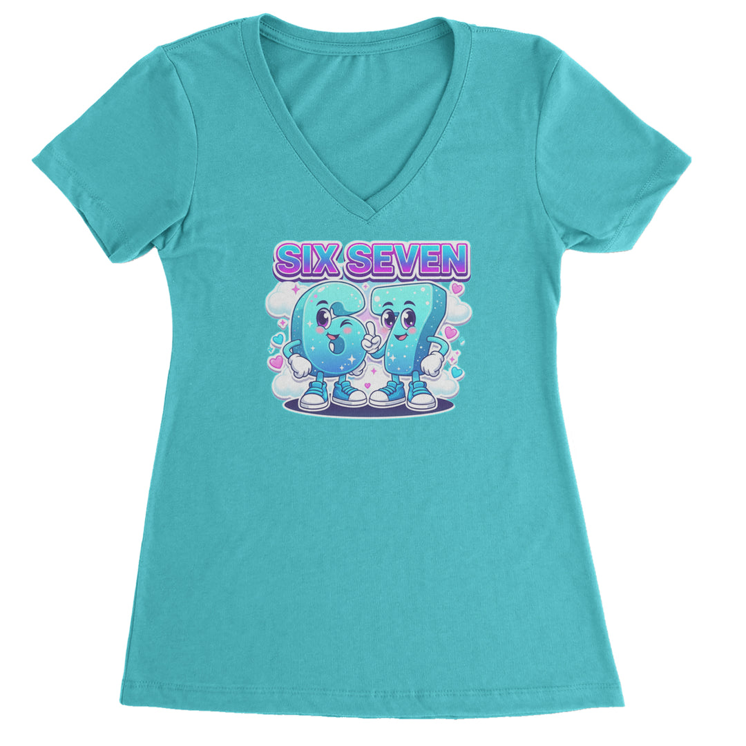 67 Six Seven Meme Kawaii Cloud Ladies V-Neck T-shirt Surf