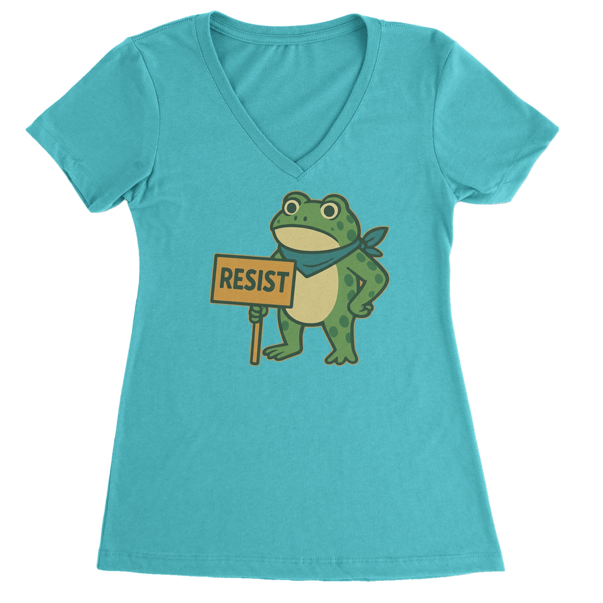 Sign Resist Meme Frog Protest Ladies V-Neck T-shirt Surf