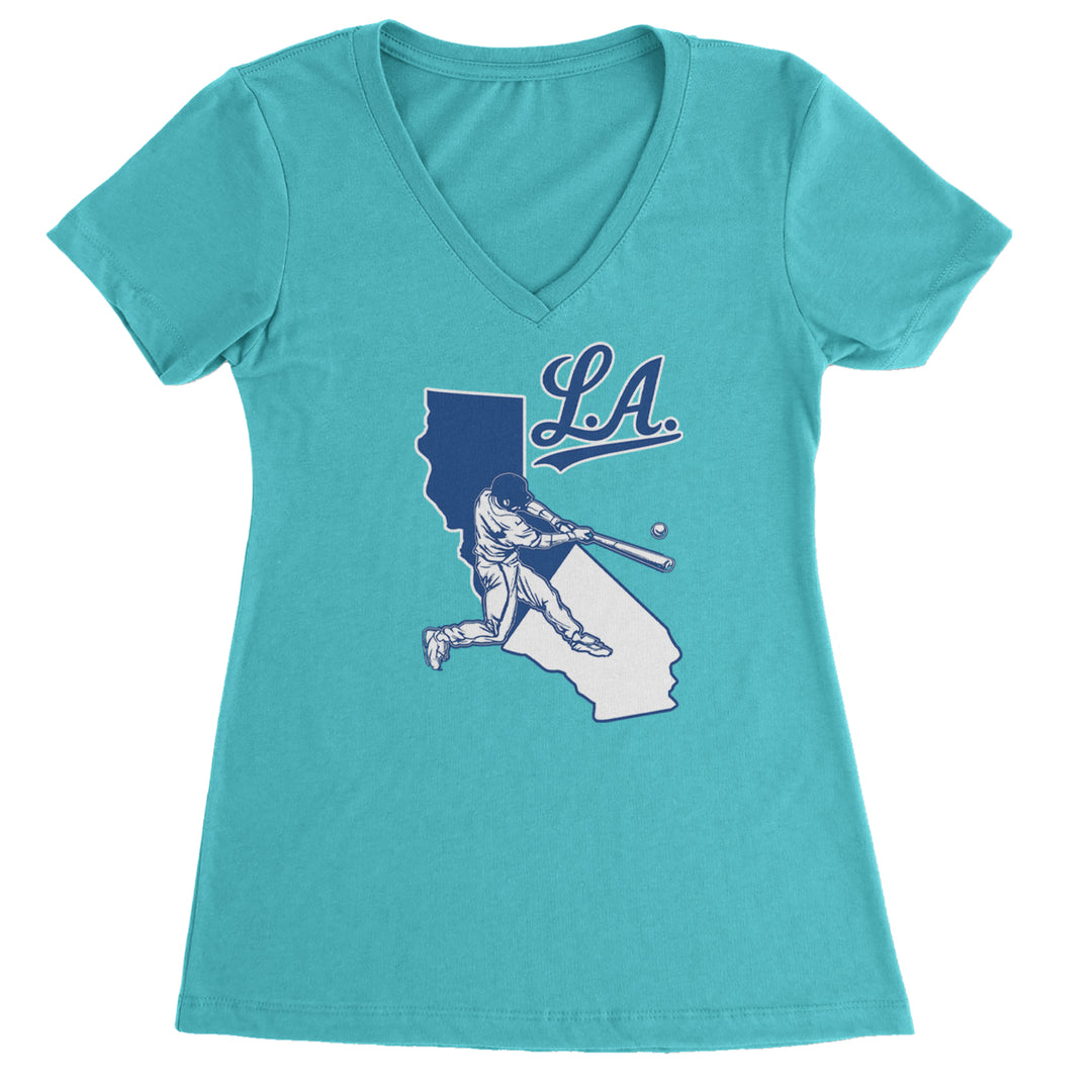 Los Angeles Baseball Batter Up Ladies V-Neck T-shirt Surf