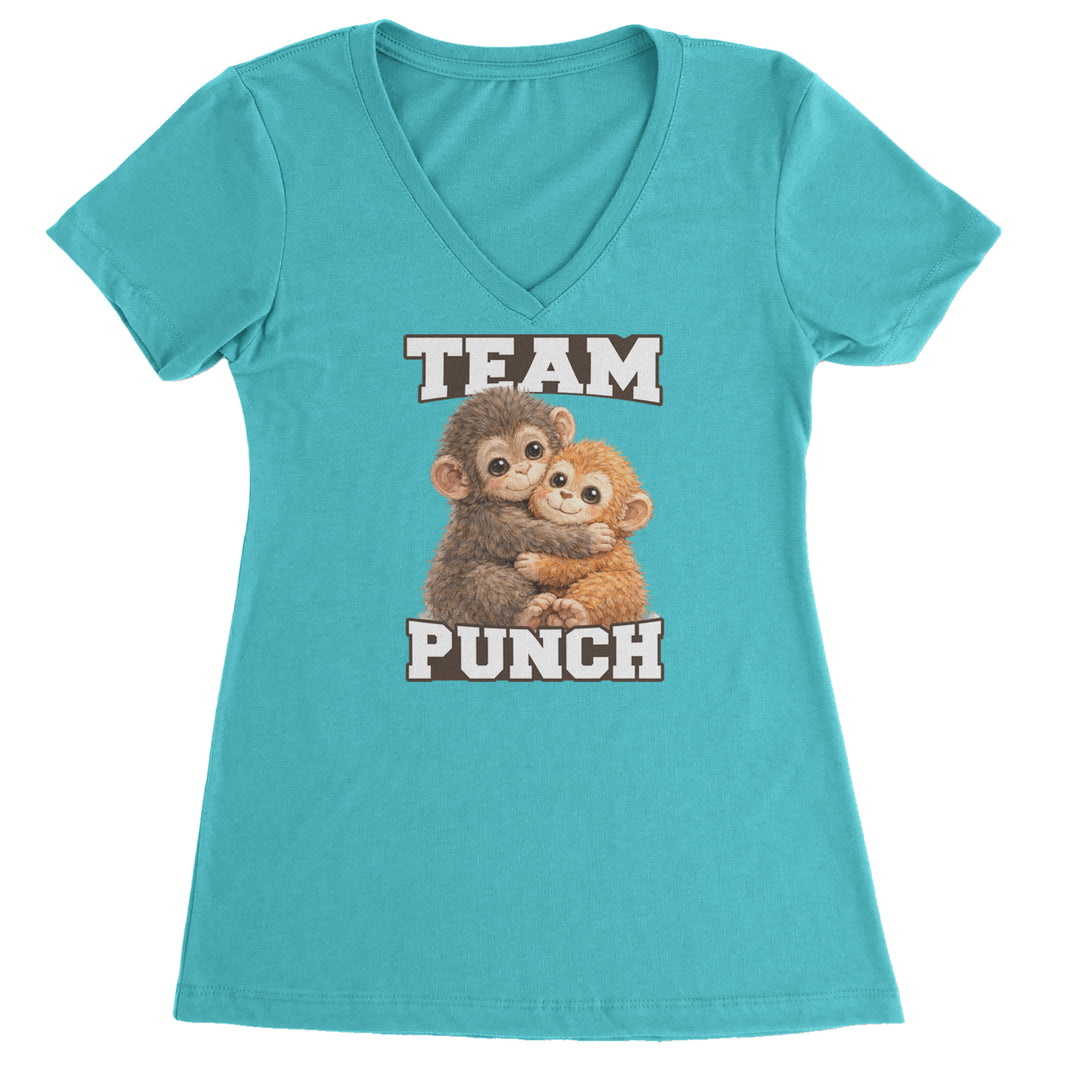 Team Punch Panchi-kun Monkey Ladies V-Neck T-shirt Surf