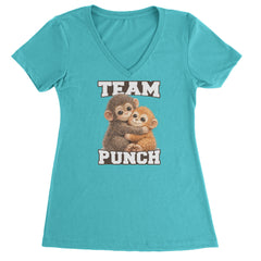 Team Punch Panchi-kun Monkey Ladies V-Neck T-shirt Surf