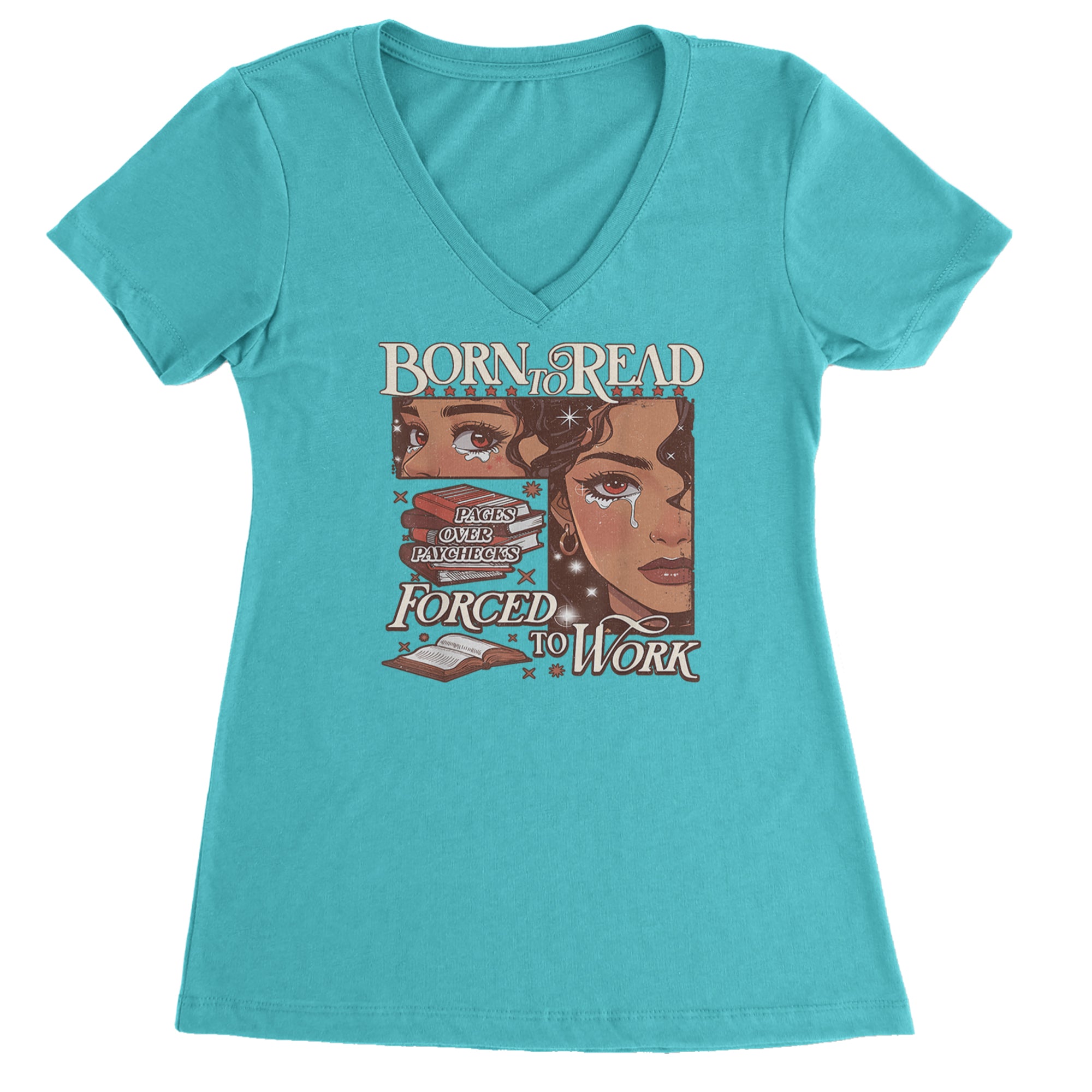 Born To Read Pages Over Paychecks Ladies V-Neck T-shirt Surf