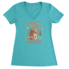 Quest Squad Broccoli Cat Fantasy Reader graphic on Women's Lightweight V-Neck T-Shirt in Surf