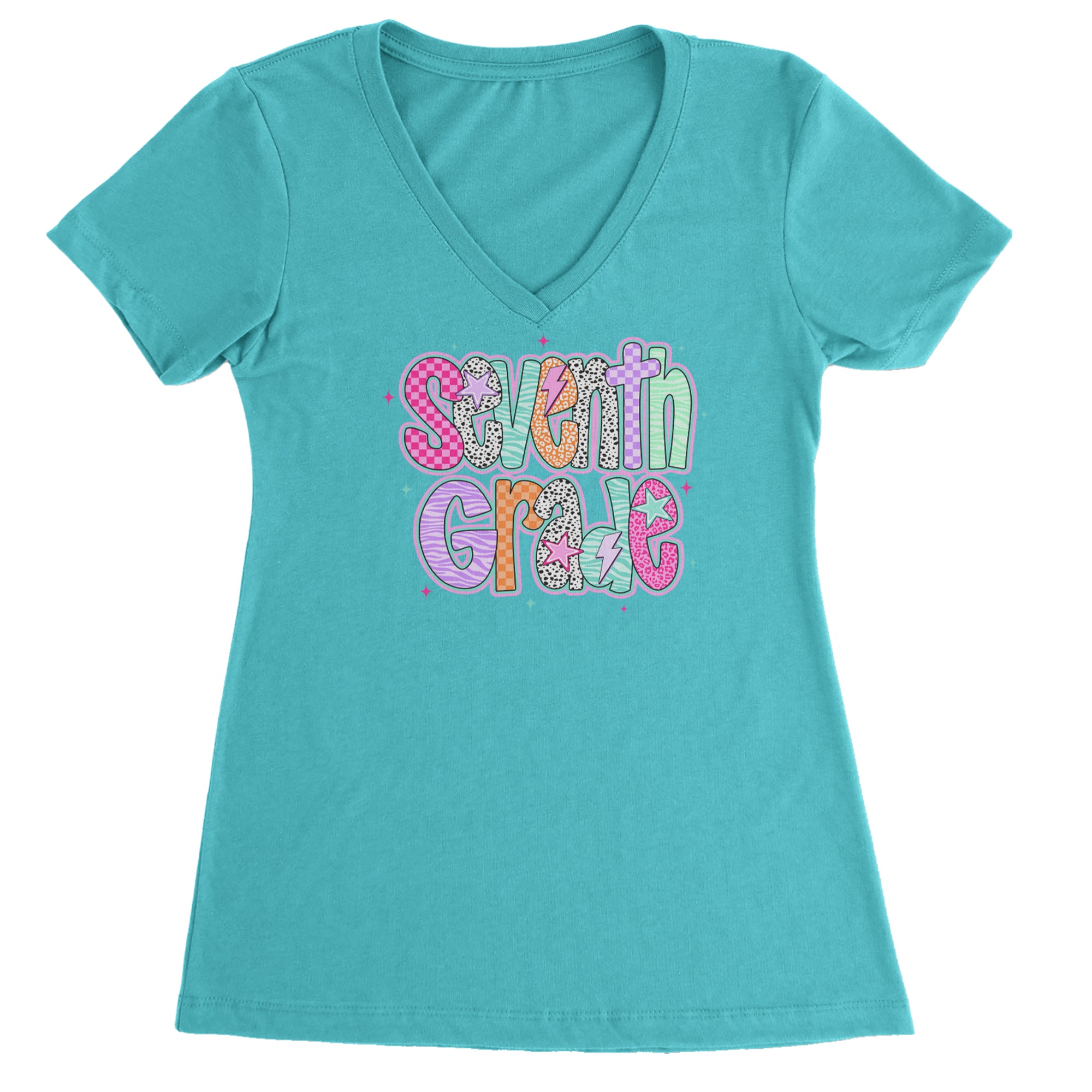 Seventh Grade Swagger Colorful Back to School Ladies V-Neck T-shirt Surf