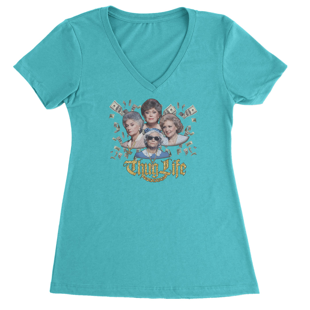 Golden Chain Thug Life Girls Ladies V-Neck T-shirt Surf
