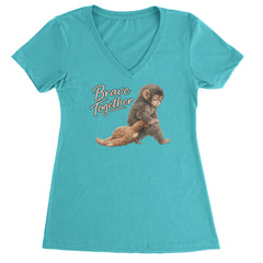 Punch Brave Together Stuffed Animal Ladies V-Neck T-shirt Surf
