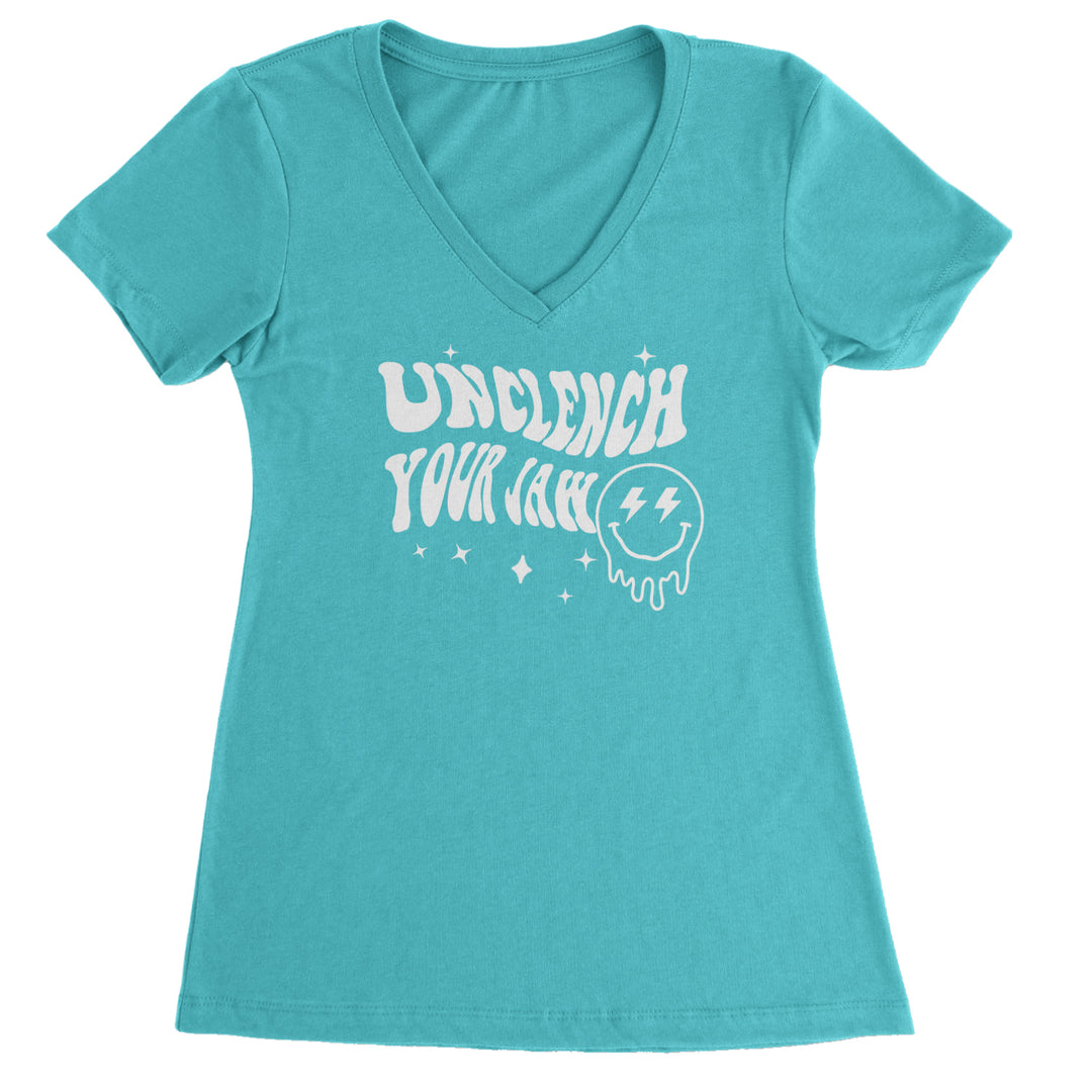 Unclench Your Jaw Festival Rave EDM Ladies V-Neck T-shirt Surf