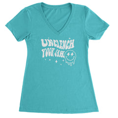 Unclench Your Jaw Festival Rave EDM Ladies V-Neck T-shirt Surf
