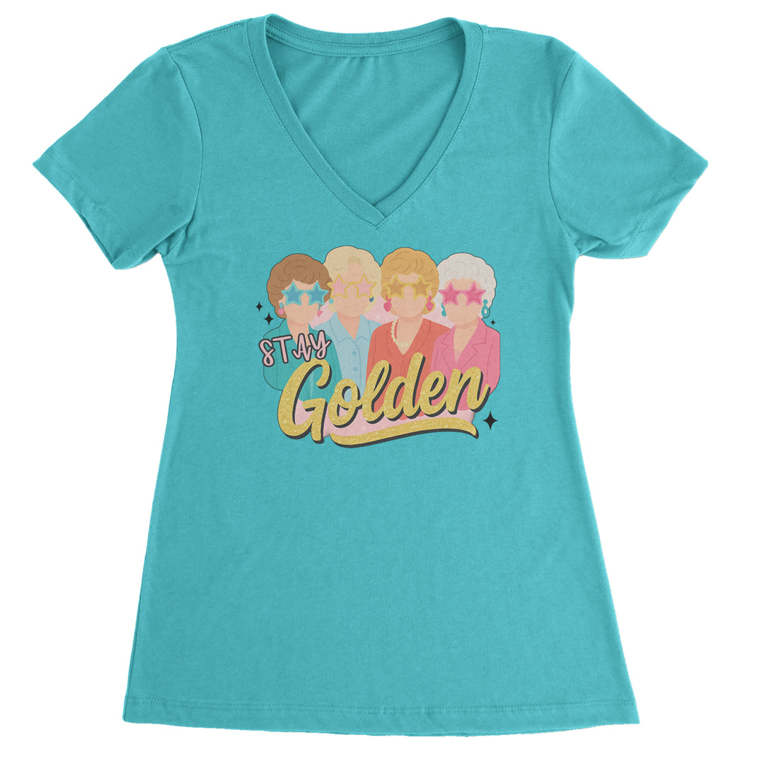 Stay Golden Girls Retro Ladies V-Neck T-shirt Surf