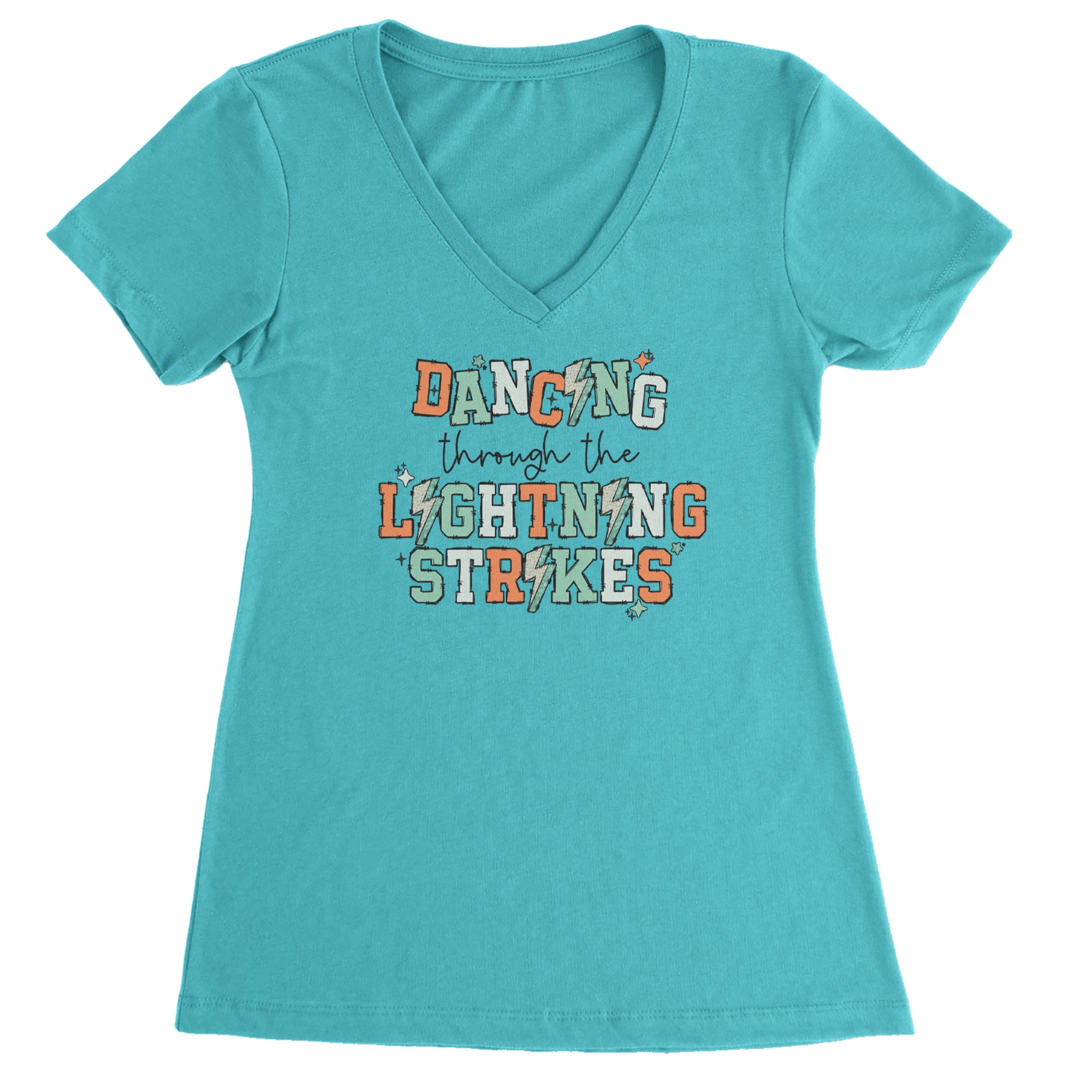 Dancing Through The Lightning Strikes Ladies V-Neck T-shirt White