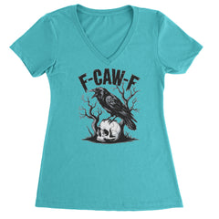 F-Caw-F Crow On Skull F-ck Off Gothic Ladies V-Neck T-shirt Surf