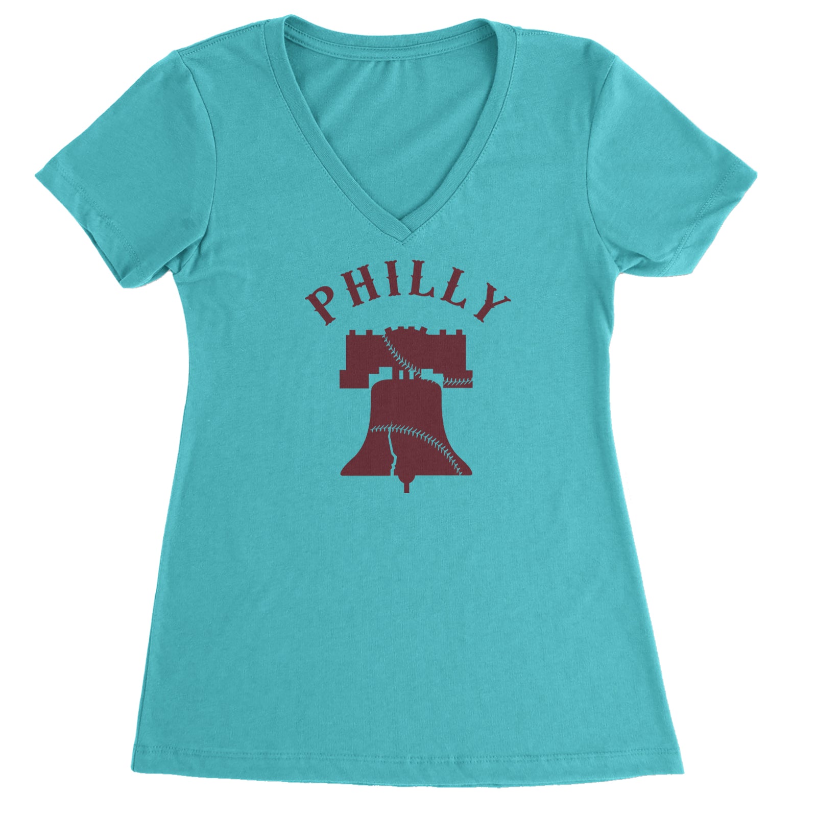 Philly Cracked Liberty Bell Ladies V-Neck T-shirt Surf