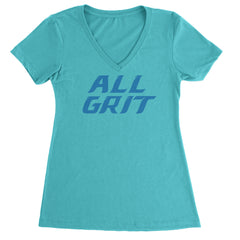 All Grit Detroit Football Ladies V-Neck T-shirt Surf