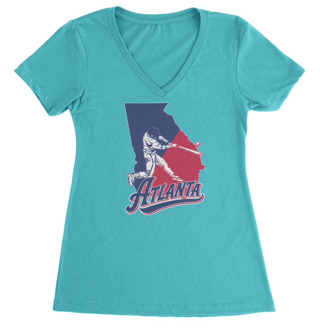Atlanta Georgia Batter Up Ladies V-Neck T-shirt Surf