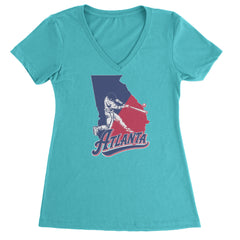 Atlanta Georgia Batter Up Ladies V-Neck T-shirt Surf