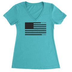 Redacted American Flag Ladies V-Neck T-shirt Surf