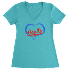 Benito Heart Puerto Rico Ladies V-Neck T-shirt Surf